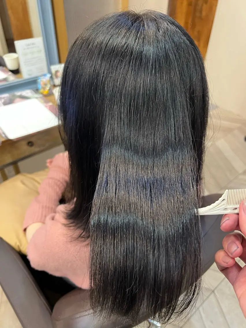 ミディアム カラー 黒髪 ブルーカラー ブルーブラック 縮毛矯正練習 モデル募集✨️NOAのヘアスタイル