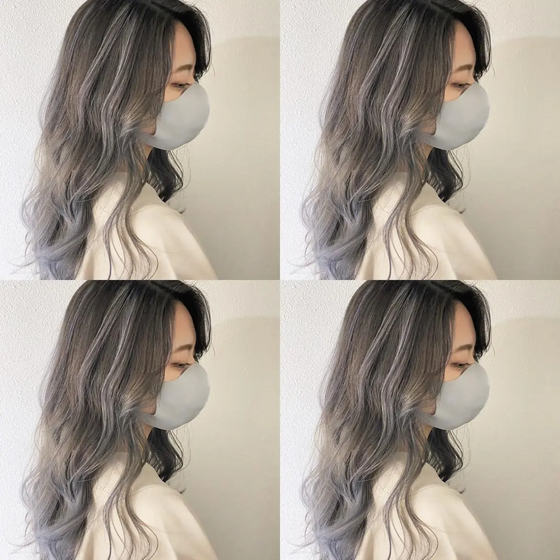 セミロング カラー ブリーチ グレージュ ハイライトカラー シルバー ハイライト あさだ しゅうたろうのヘアスタイル