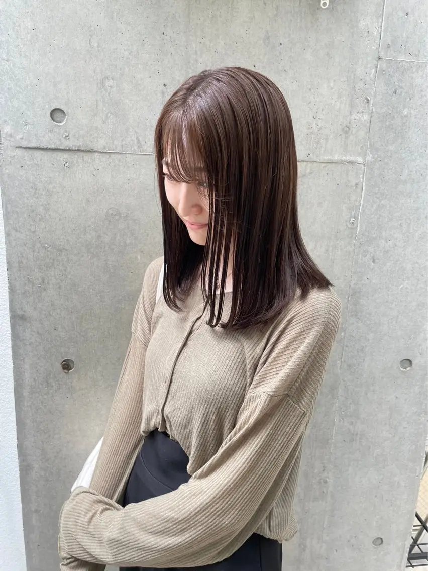 セミロング カラー 縮毛矯正ボブ&顔まわ レイヤー♡TOMOEのヘアスタイル
