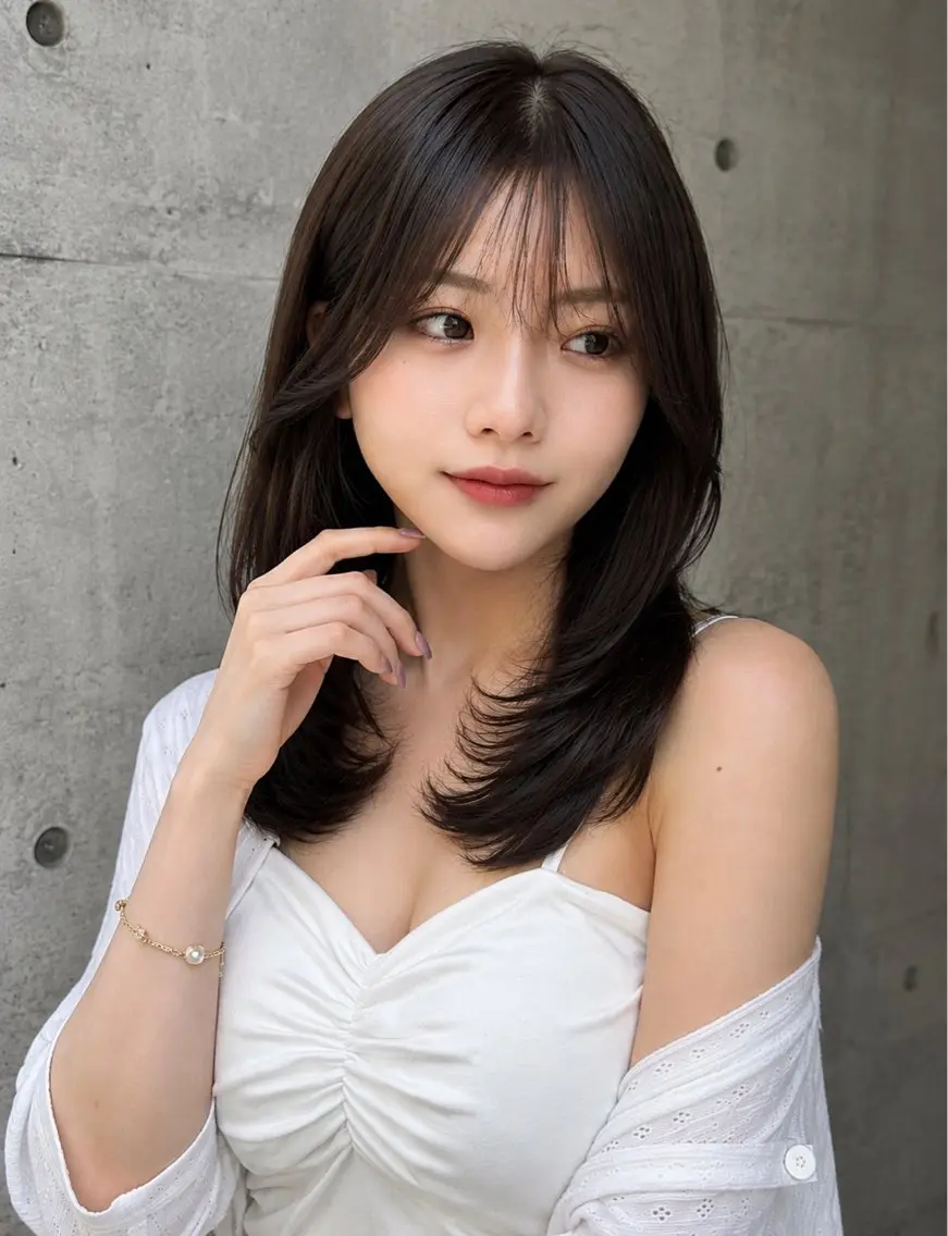 ミディアム カット ヘアカラー 縮毛矯正 トリートメント 🦋韓国風レイヤー/ 艶髪矯正🦋凛太郎のヘアスタイル