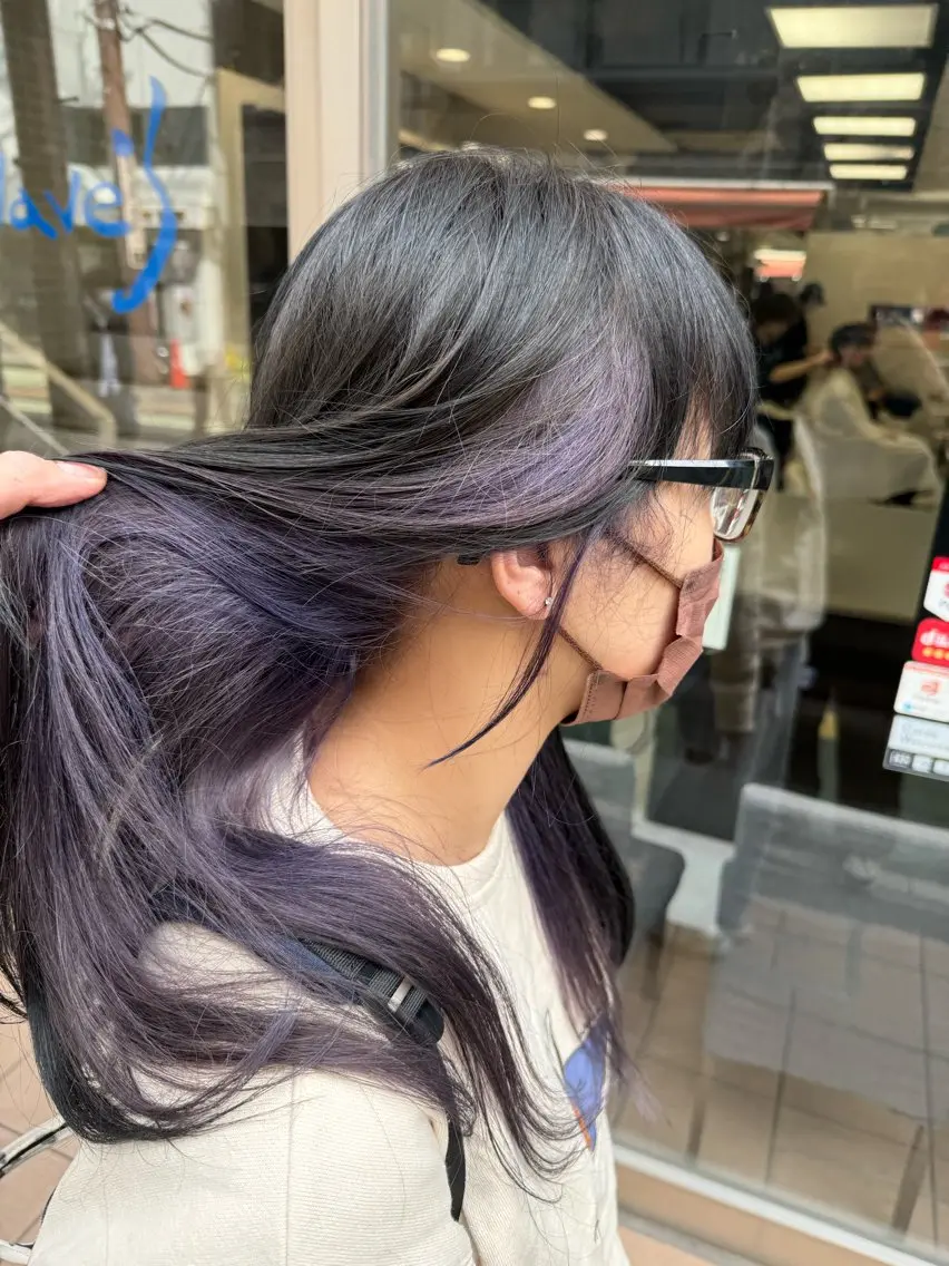 ロング カラー ヘアアレンジ 切りっぱなしボブ ミストバング 黒髪 ブリーチ ブルーカラー ヘアカラー トリートメント 目黒 碧人のヘアスタイル