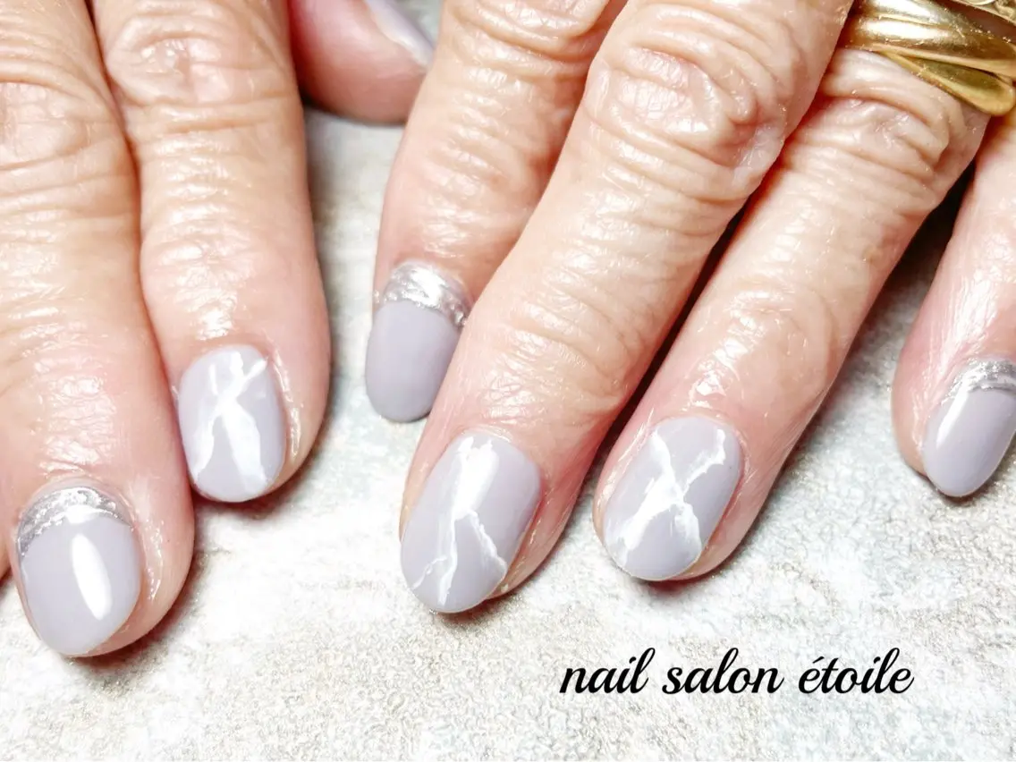 ネイル フレンチネイル ラメ(グリッター) 大理石ネイル(マーブル) ハンドネイル nail salon étoileのネイルデザイン