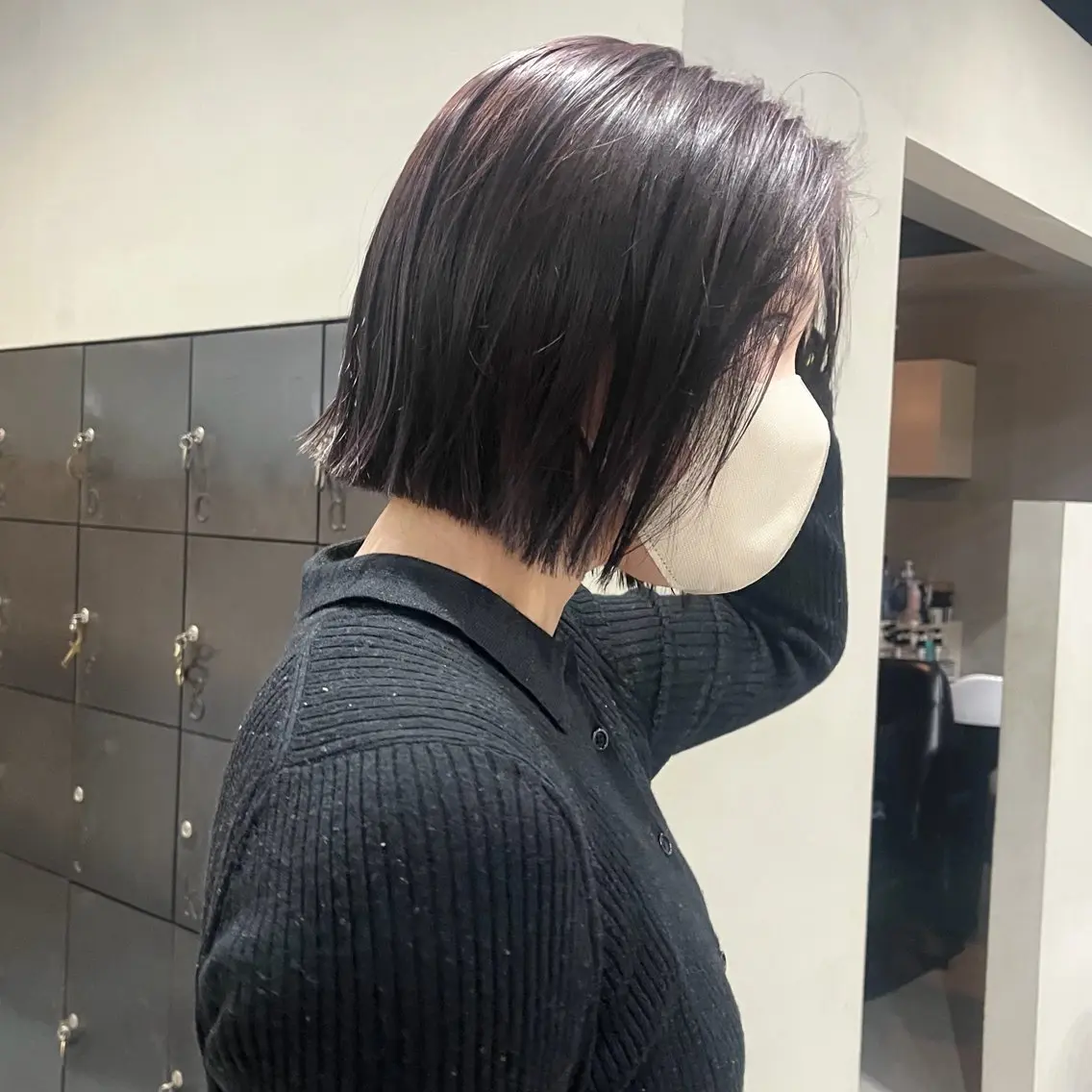 ショート カラー グレージュ パープルカラー パープルグレージュ ボブ カット ヘアカラー なな/ICI/レイヤ ーパーマ/上前津のヘアスタイル