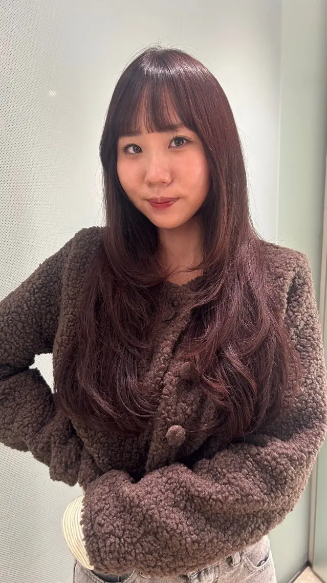 ロング レッドブラウン ハッシュカット 高山沙来/ストレート パーマ特化/縮毛矯正のヘアスタイル