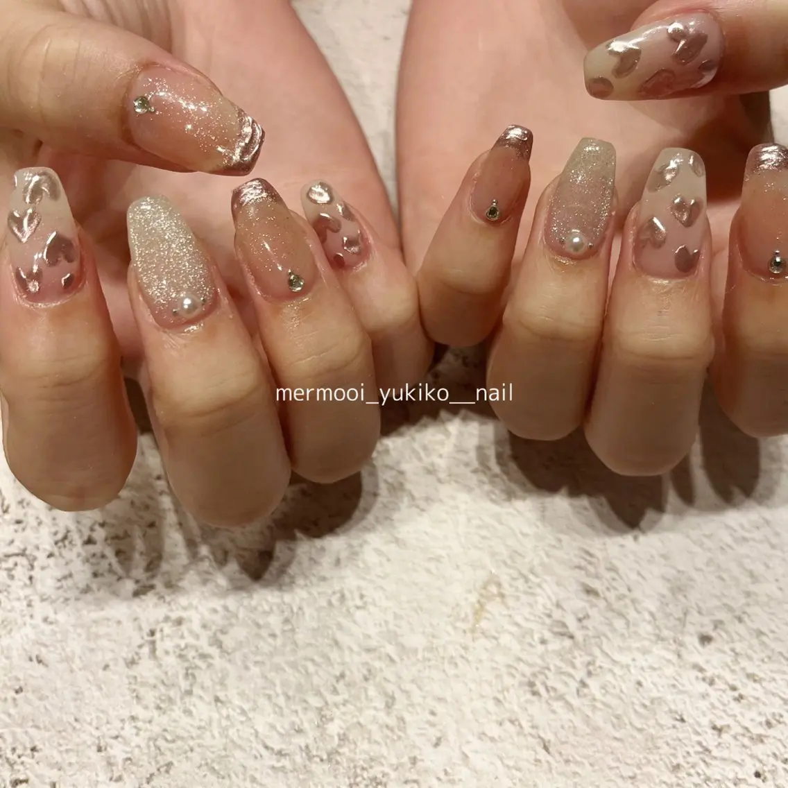 ネイル アートネイル フレンチネイル ジェルネイル ハート 韓国ネイル mermooi nailのネイルデザイン