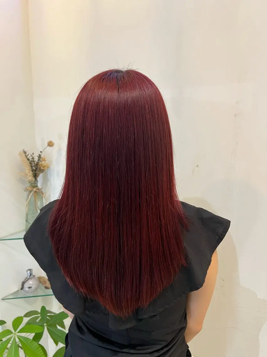 セミロング カラー ボルドーカラー ヘアカラー ブリーチしない暖色 カラー🥀杉 優菜のヘアスタイル