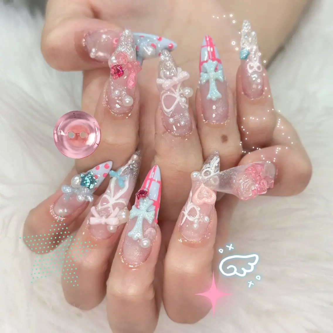ネイル ハンドネイル ハンドケア 🎀うかん 🎀チップ長さ出しのネイルデザイン