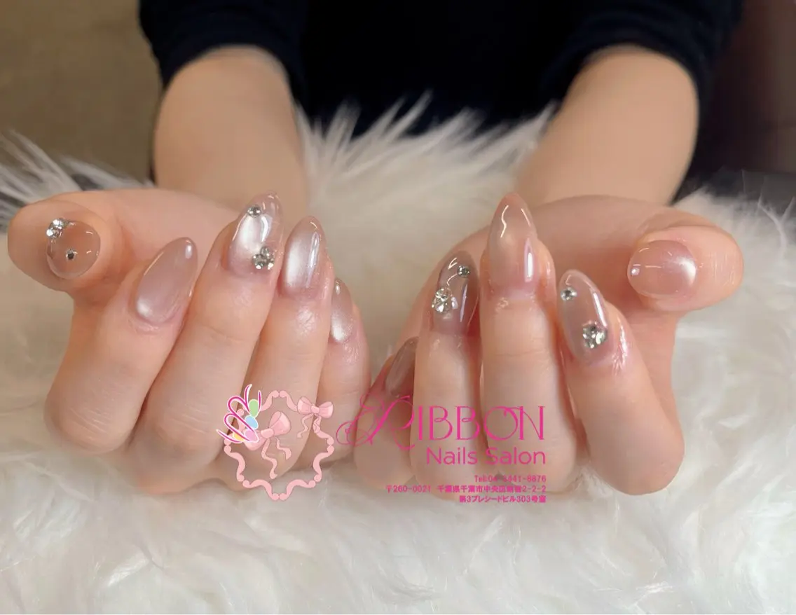 ネイル フレンチネイル ジェルネイル マグネットネイル 持ち込み ニュアンスネイル Ribbonnail salonのネイルデザイン