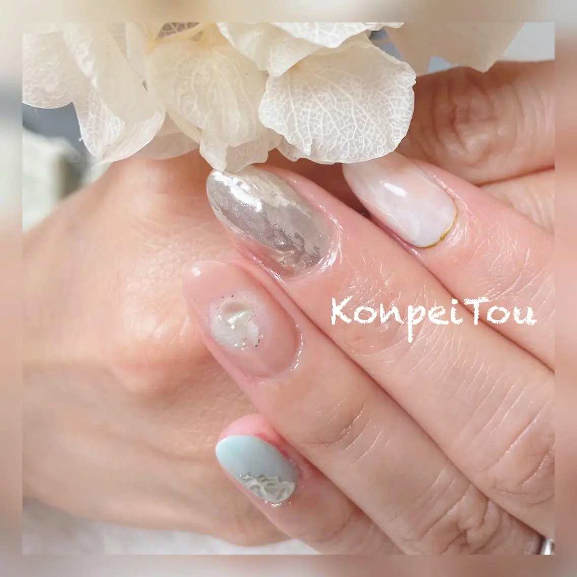 ネイル アートネイル 大理石ネイル(マーブル) ミラーネイル ニュアンスネイル ハンドネイル おうちのネイルサロン KonpeiTouのネイルデザイン