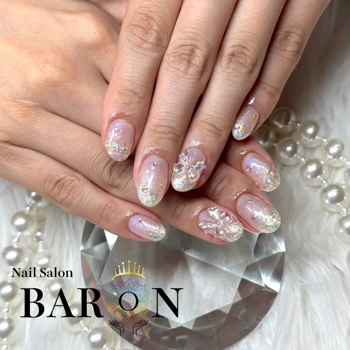 ネイル ラメ(グリッター) ホワイト ハンドネイル BARON本厚木店 🐹RIN🐹のネイルデザイン