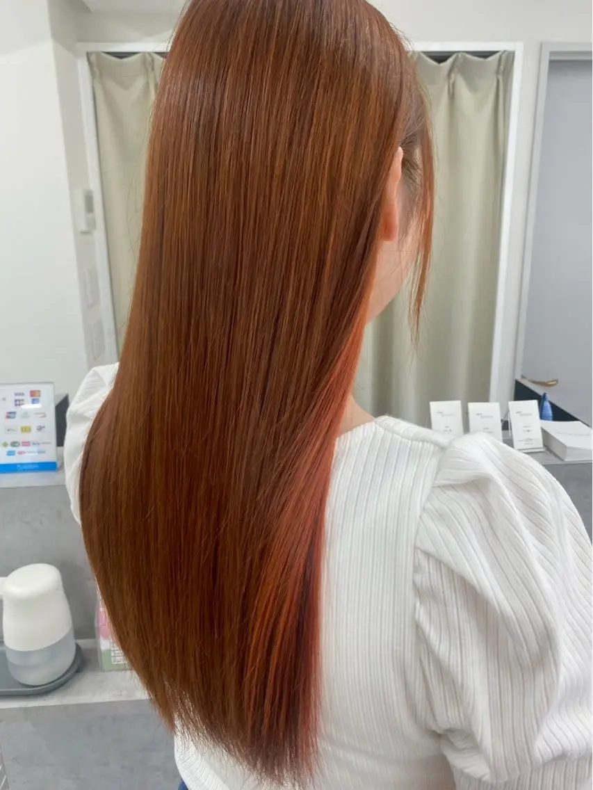 ロング カラー ブラウンカラー 透明感カラー オレンジ オレンジブラウン 髪質改善Acero. shoyaのヘアスタイル