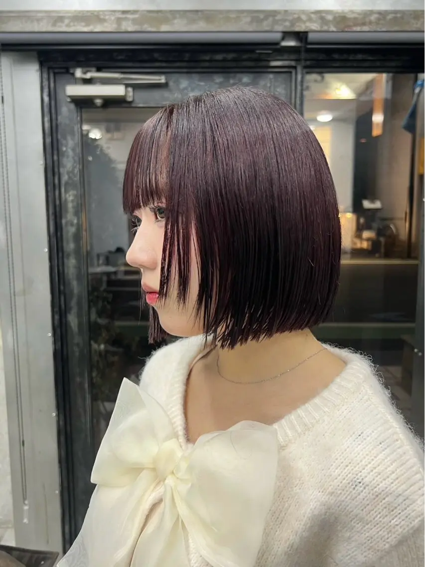 カラー レッドカラー ボブ カット ヘアカラー モリシマ マイのヘアスタイル