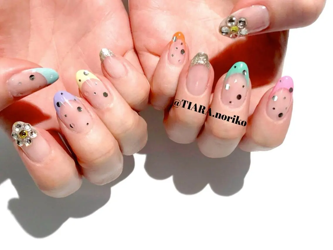 ロング カラー メンズ ネイル アートネイル フレンチネイル ストーンネイル TIARA💅🏻 NORIKOのネイルデザイン