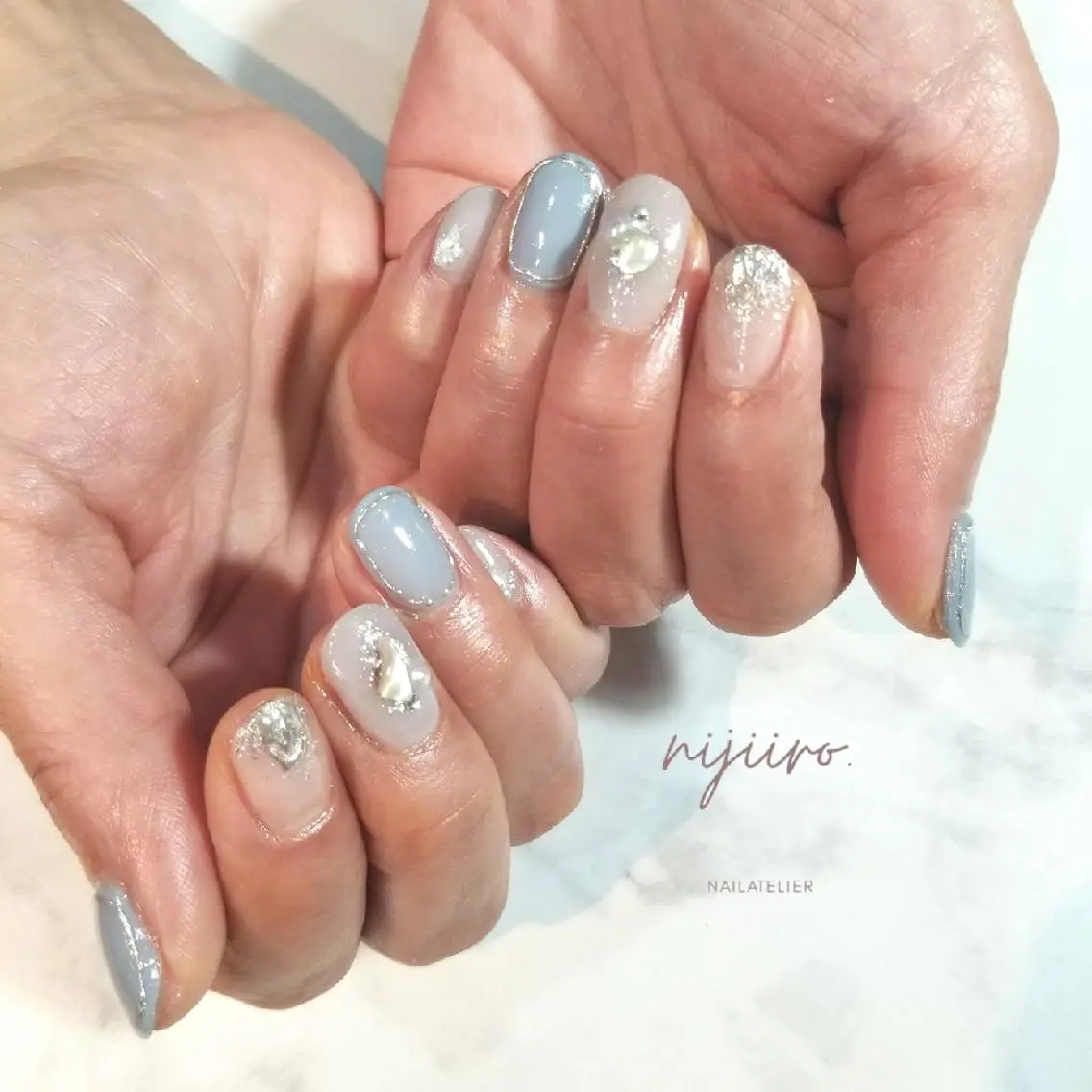 ネイル ブルー ニュアンスネイル ハンドネイル nijiiro🌈 サトウのネイルデザイン