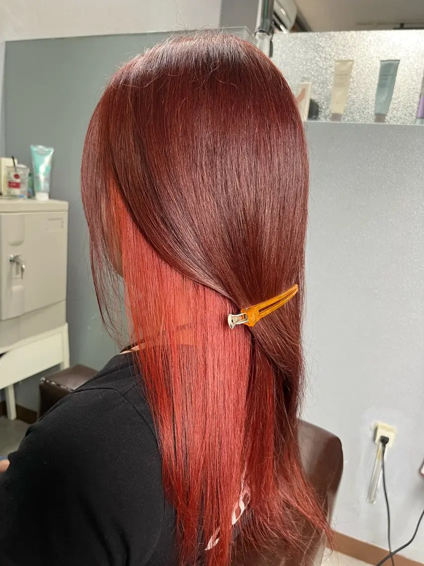 ロング カラー ブリーチ レッドカラー カット ヘアカラー トリートメント 🌺ASIA🌺 福留のヘアスタイル