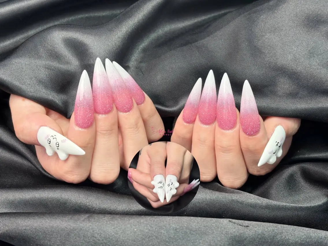 ネイル 桜ネイル 長さ出し フラワーネイル フレンチネイル ジェルネイル ハンドネイル ACon NailSalonのネイルデザイン
