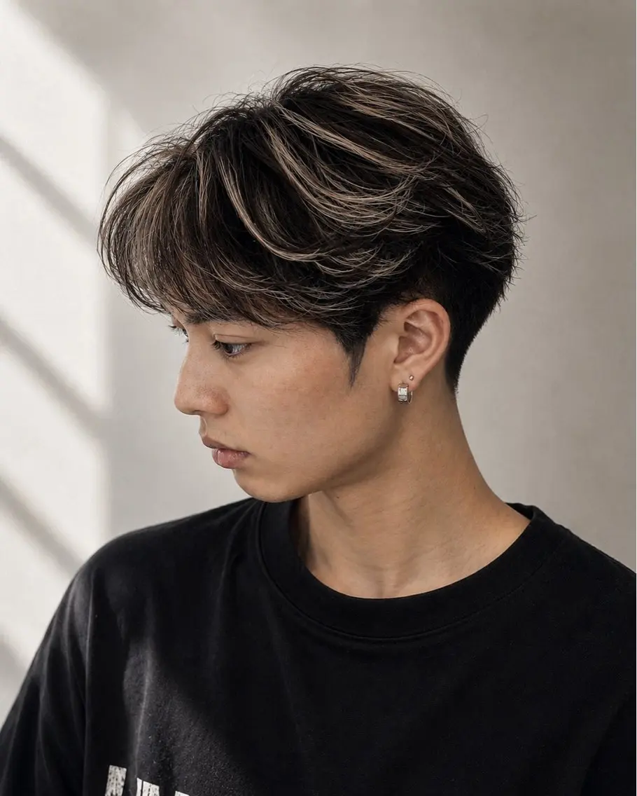 ショート カラー パーマ メンズ センターパート メンズハイライト ハイライトカラー ハイライト 川﨑 大暉のヘアスタイル
