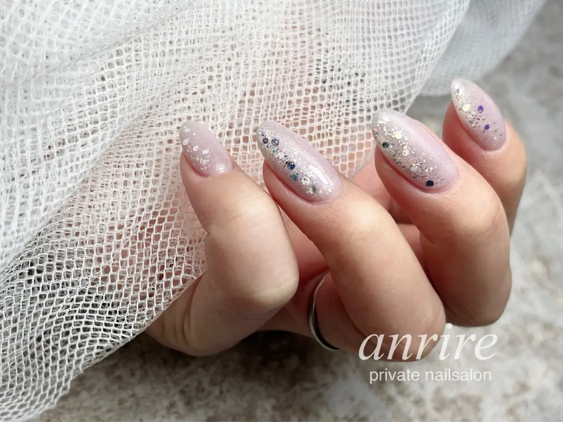 ネイル ジェルネイル ラメ(グリッター) パラジェル パープル シンプルネイル ハンドネイル nailsalon anrireのネイルデザイン