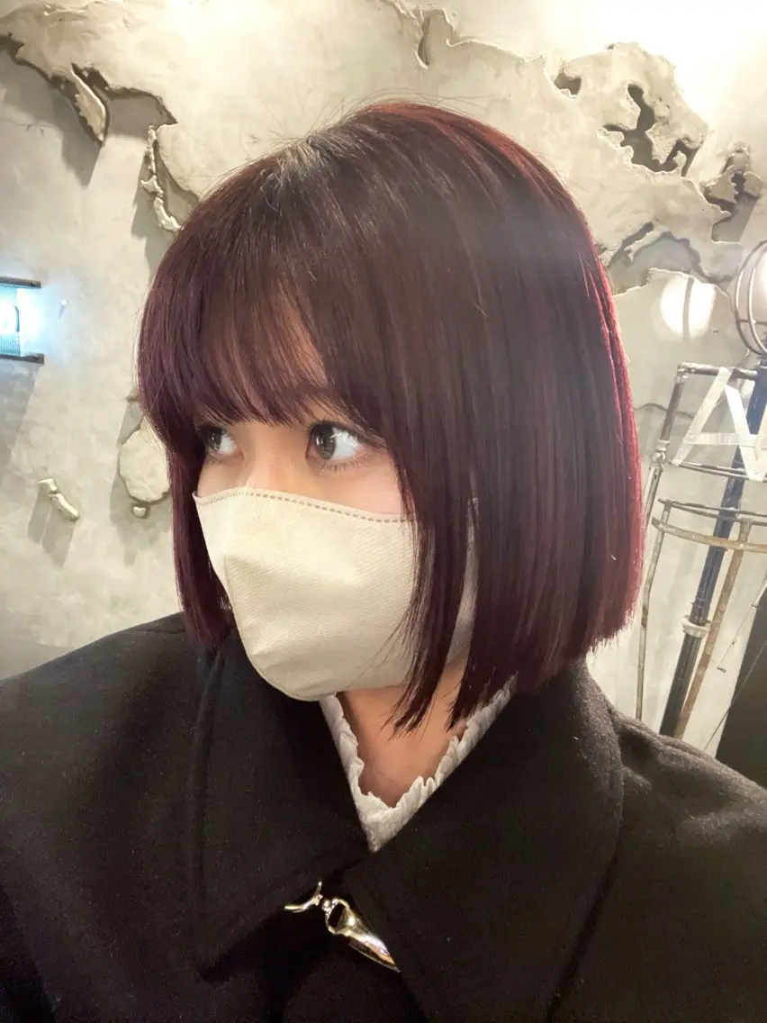 ミディアム カラー ヘアアレンジ ブリーチ ボルドーカラー ブラウンカラー カシス ダブルカラー ヘアカラー トリートメント 🎈ブリーチなし暖色 カラー/レッド/ゆいのヘアスタイル