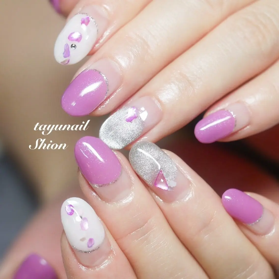 ネイル フレンチネイル ジェルネイル マグネットネイル パラジェル ピンク ネイルサロン 【たゆnail】のネイルデザイン