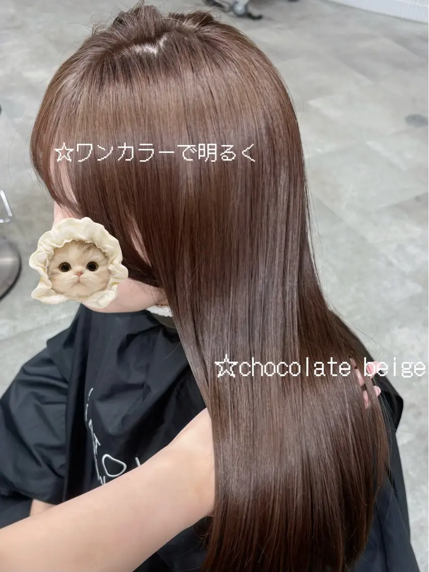 ロング チョコレートブラウン くびれヘア 韓国風ヘア レイヤーカット ロング カット ヘアカラー トリートメント SEIRA 透明感 /赤み消しのヘアスタイル