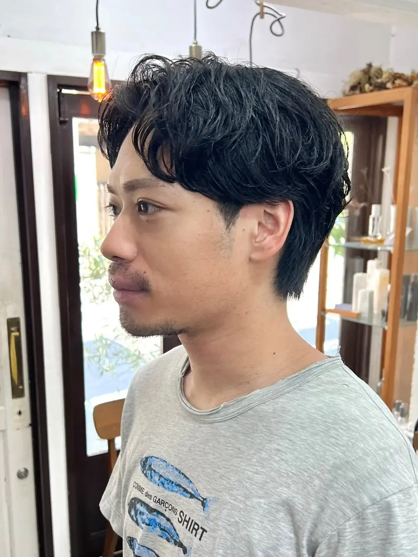 ショート パーマ メンズ センターパート マッシュ メンズパーマ カット 木村陸弥🌿似合わせ 再現性メンズヘアのヘアスタイル
