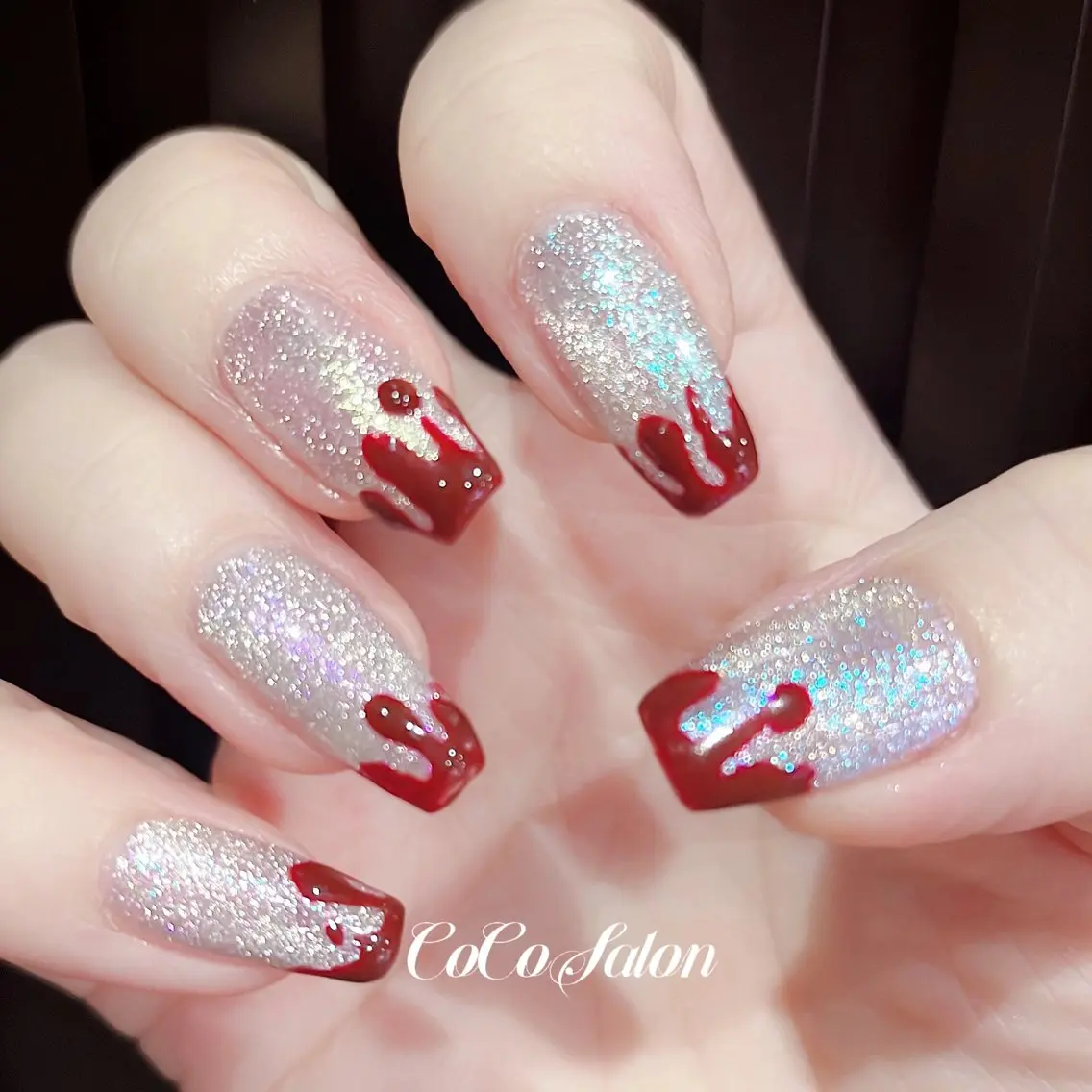 ネイル オーロラネイル ボルドー 長さ出し フレンチネイル ジェルネイル CoCoSalon ネイル/まつ毛予約のネイルデザイン