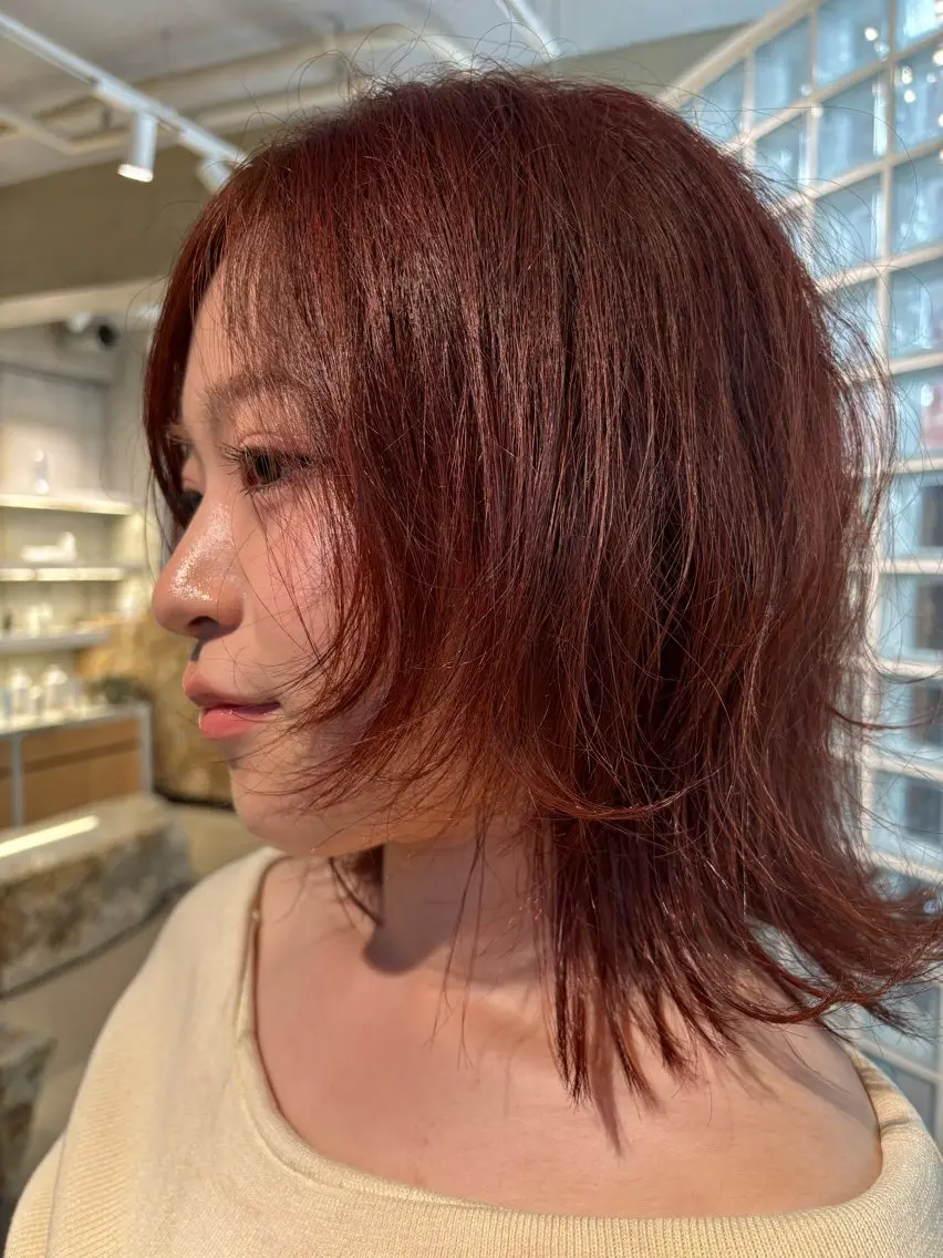 ミディアム カラー ブラウンカラー オレンジ オレンジブラウン ヘアカラー 林 璃乙菜のヘアスタイル