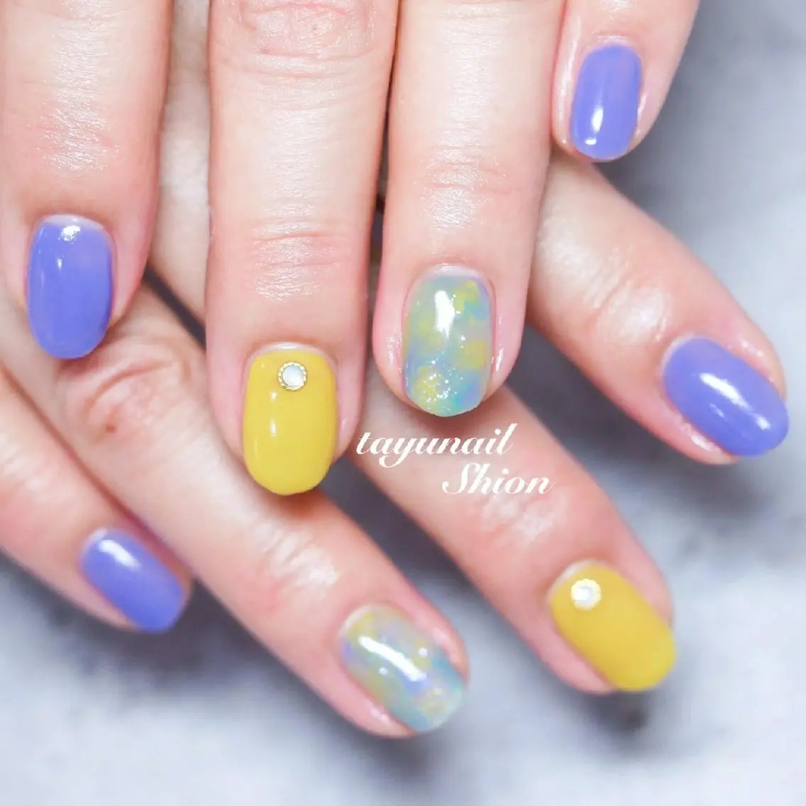 ネイル アートネイル ブルー ジェルネイル パラジェル パープル ネイルサロン 【たゆnail】のネイルデザイン