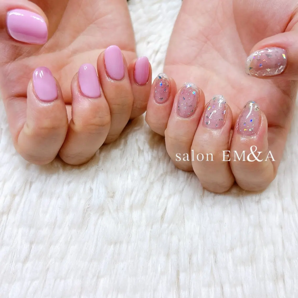 ネイル キラキラネイル ピンク ハンドネイル salon EM&A emiのネイルデザイン