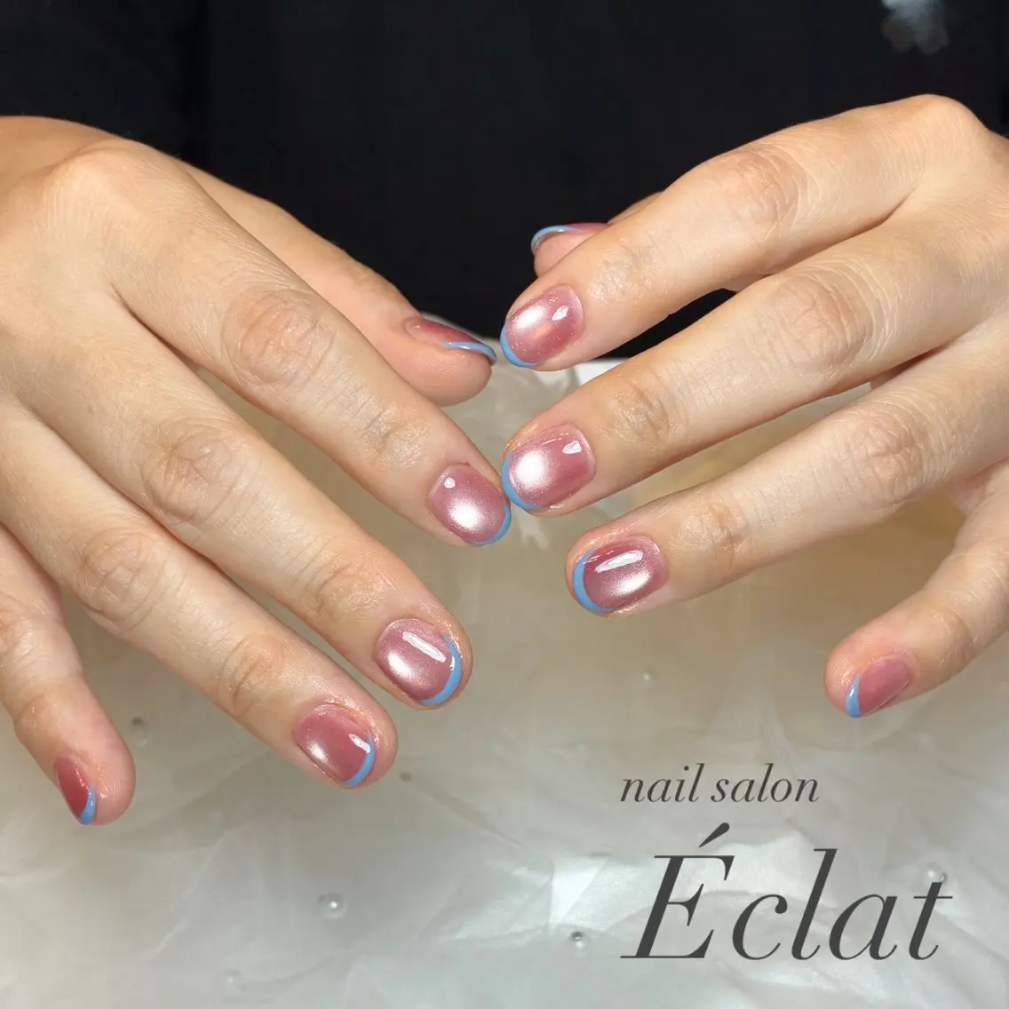 ネイル フレンチネイル マグネットネイル マグネットフレンチ ハンドネイル nail salon Éclatのネイルデザイン