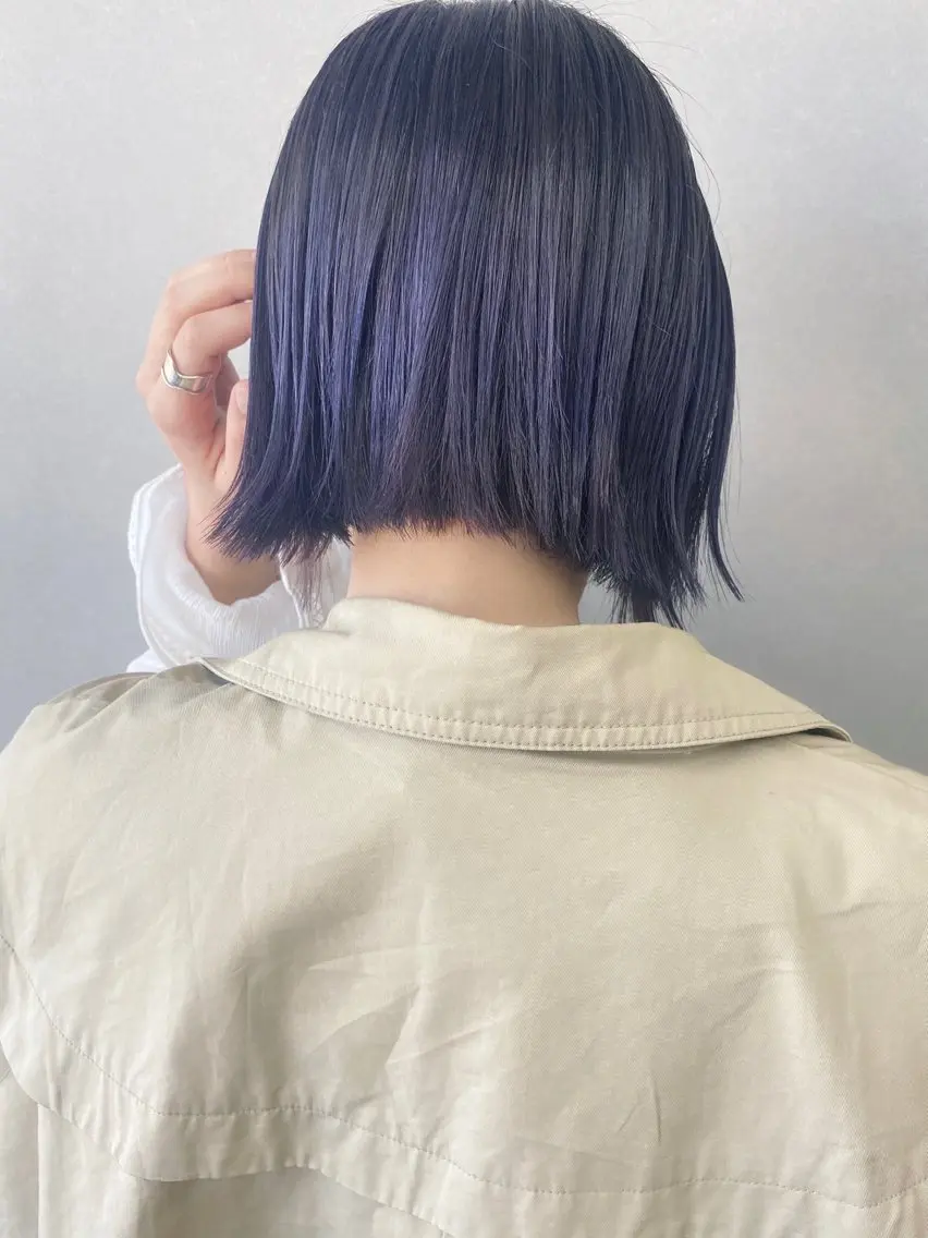 ミディアム カラー ブリーチ ダブルカラー パープルカラー ボブ -福岡博多筑紫口- 大津成美のヘアスタイル