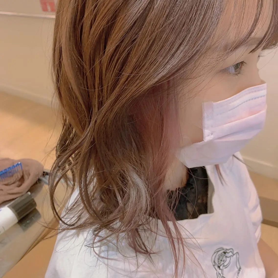セミロング カラー ヘアアレンジ ブラウンカラー イヤリングカラー ピンクカラー ピンクブラウン 【メンズモデル募集】 Bassa所沢のヘアスタイル
