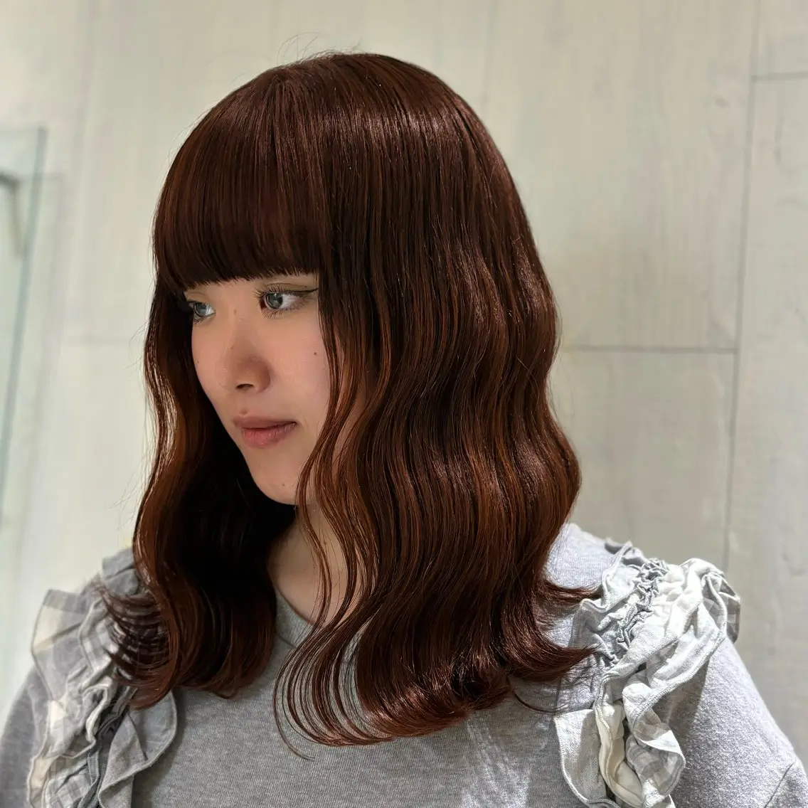 ミディアム オレンジブラウン ヘアカラー トリートメント kotone🦋艶髪 似合わせカットカラーのヘアスタイル