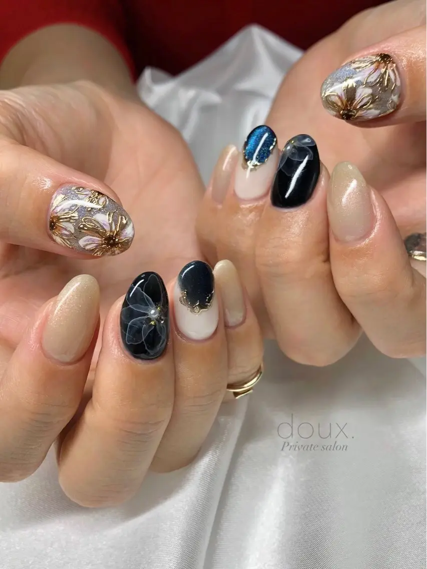 ネイル アートネイル フレンチネイル 韓国ネイル マグネットネイル ミラーネイル doux. nailのネイルデザイン