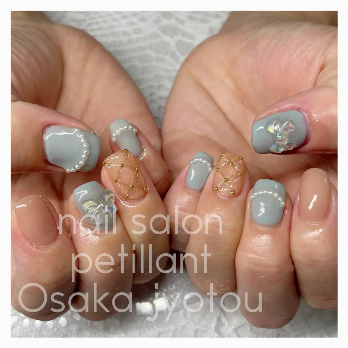 ネイル アートネイル リボン ツイードネイル nail salon petillantのネイルデザイン