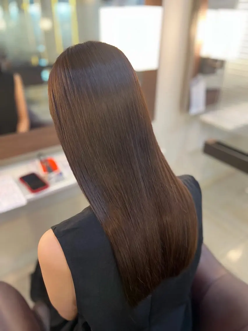 ロング カット 縮毛矯正 🎀ноиокa🎀 レイヤー×暖色カラーのヘアスタイル