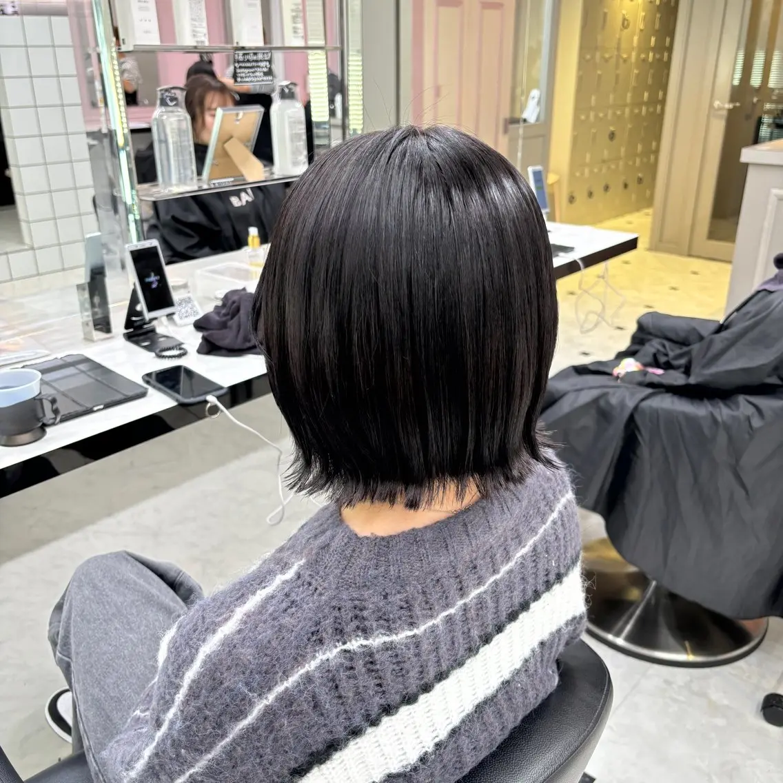 ロング カラー 切りっぱなしボブ 黒髪 ブルーカラー ブルーブラック 韓国風カラー カット ヘアカラー 💙ハイトーン韓国風 色白ヘア💙manaのヘアスタイル