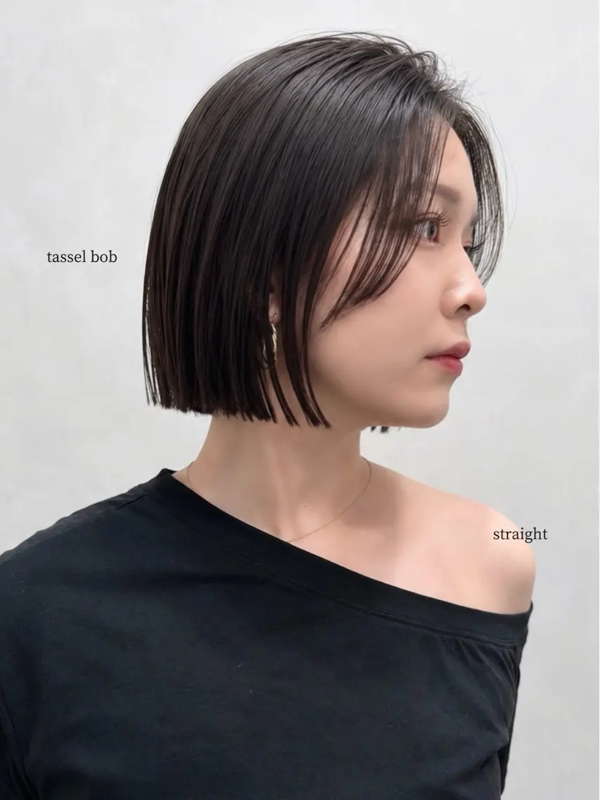 ショート 切りっぱなしボブ ボブ 縮毛矯正 カット 縮毛矯正 タッセルボブ🇰🇷 🇯🇵DAIKIのヘアスタイル