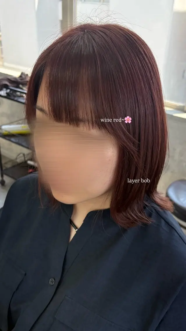 ミディアム ボブレイヤー ボブ レイヤーカット ヘアカラー シモイケ ルアのヘアスタイル
