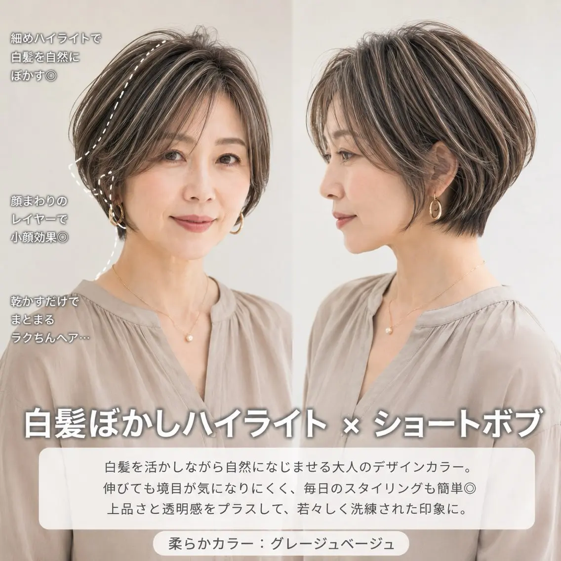 ショート カラー カット ヘアカラー 白髪ぼかし×ショート 天王町×玉山直哉のヘアスタイル