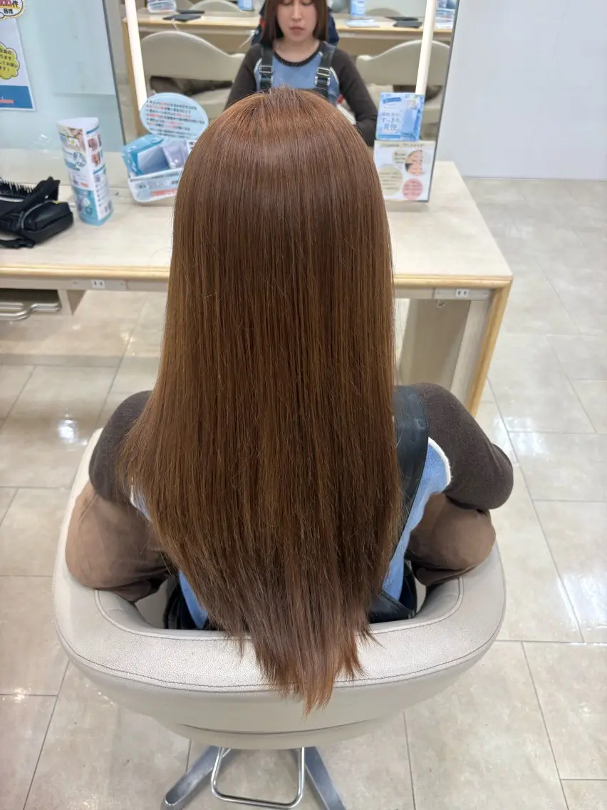 セミロング ヘアカラー ブリーチなしカラー/ 韓国/暖色/平塚のヘアスタイル