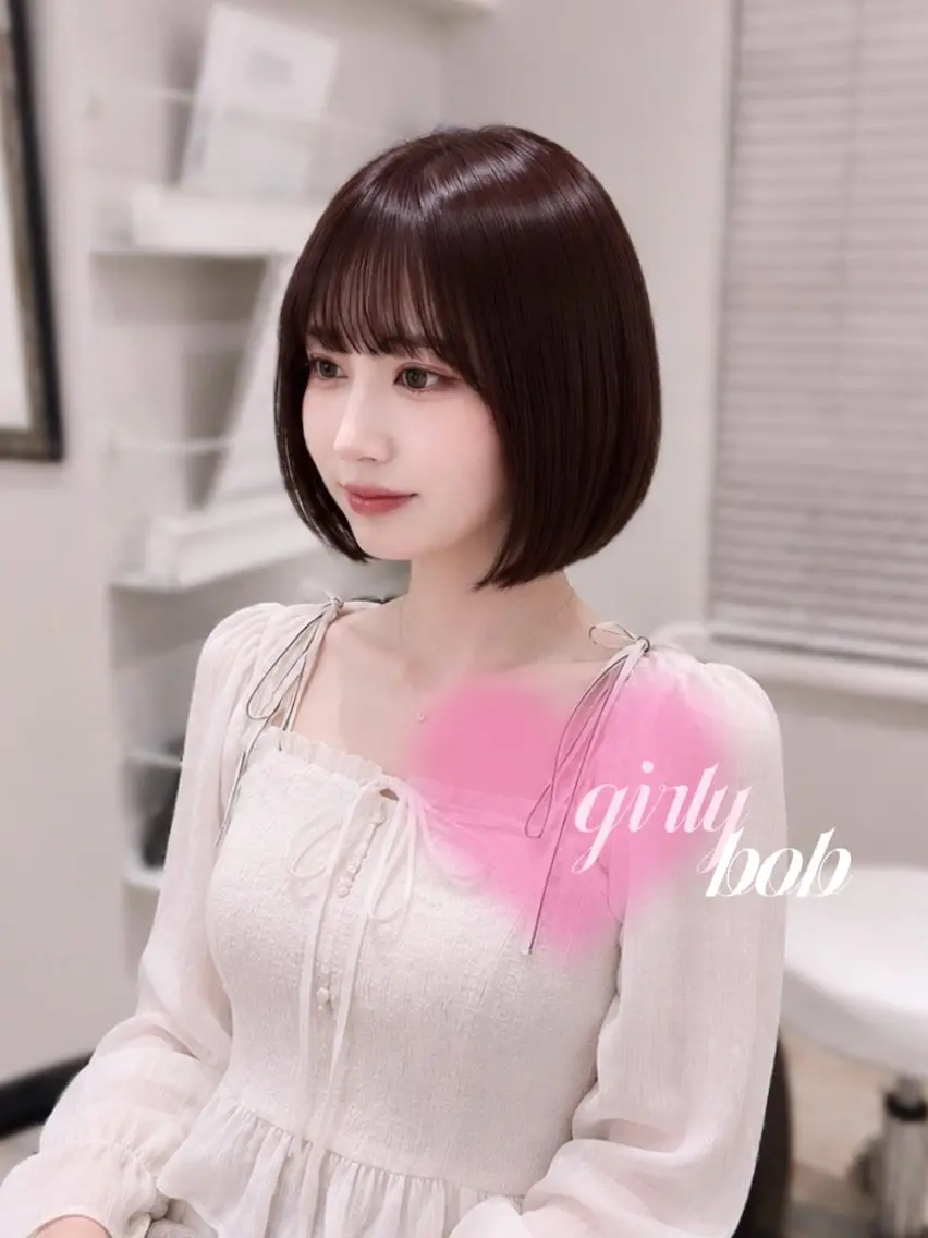 ミディアム カラー ボブ カット ヘアカラー トリートメント Ririka/暖色/ ガーリーボブ🎀のヘアスタイル