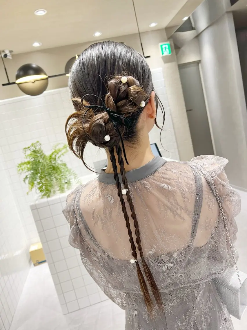 ロング カラー ヘアアレンジ 結婚式・ブライダル ヘアセット 新宿color🐝 AYAKA🌈💖のヘアスタイル