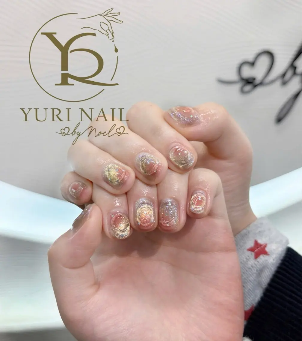 ネイル オーロラネイル ブルー チークネイル フットネイル フレンチネイル ハンドネイル フットネイル ハンドケア YURI Nail NARITAのネイルデザイン