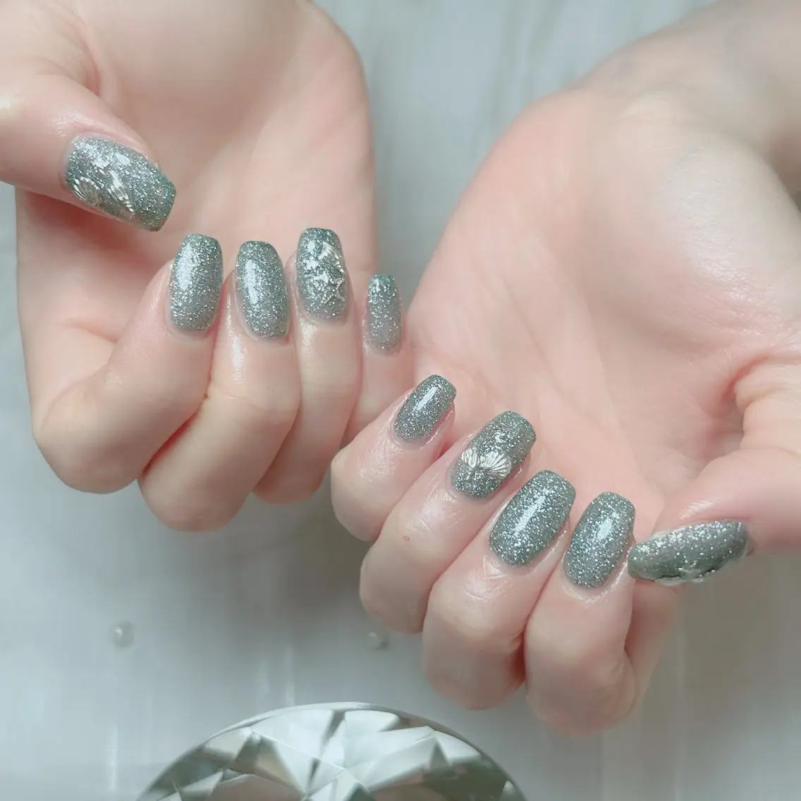 ネイル フレンチネイル キラキラネイル ロングネイル 春ネイル ワンホンネイル ハンドネイル Cute Tips nailのネイルデザイン