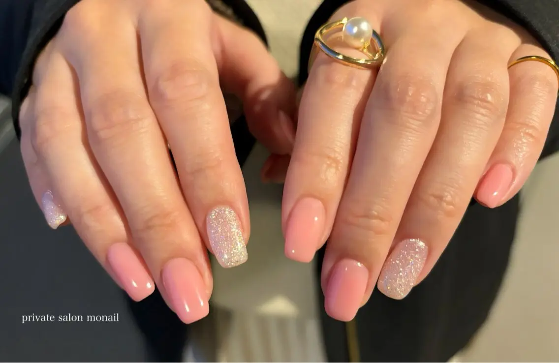 ネイル ラメ(グリッター) ピンク 春ネイル ハンドネイル nail salon monailのネイルデザイン