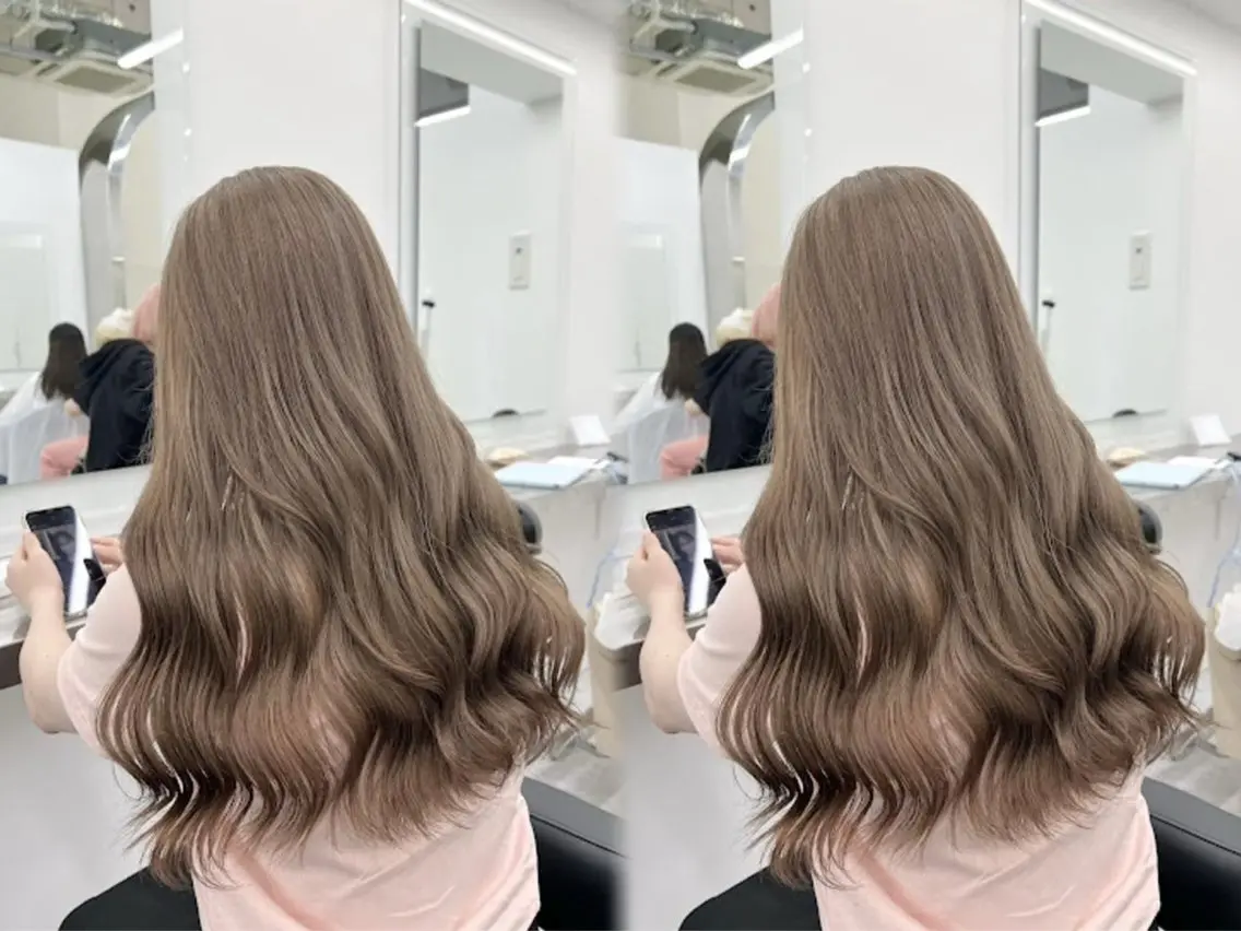 ロング 韓国風ヘア レイヤーカット ヘアカラー トリートメント ヘアセット 顔まわりレイヤー/諒 オリーブカラー/天神のヘアスタイル
