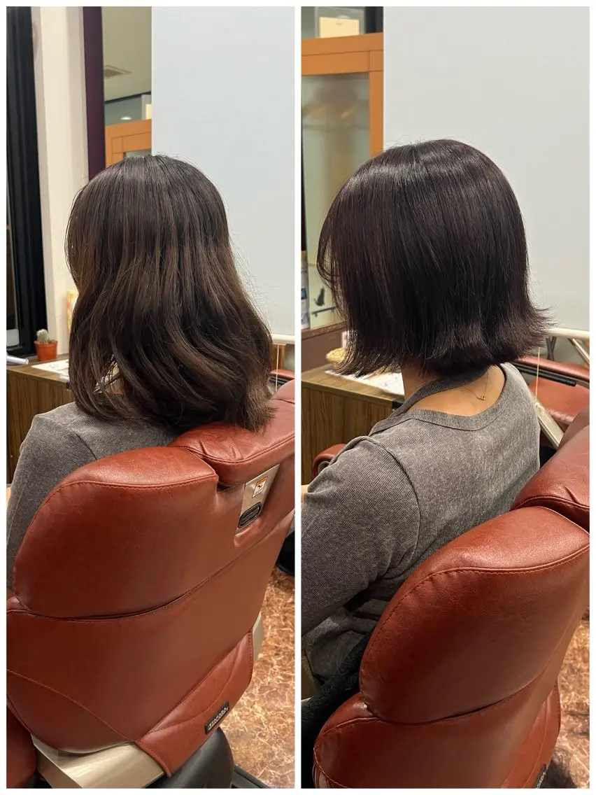 ミディアム ボブ 外ハネヘア カット ヘアカラー 藤田 竜成のヘアスタイル