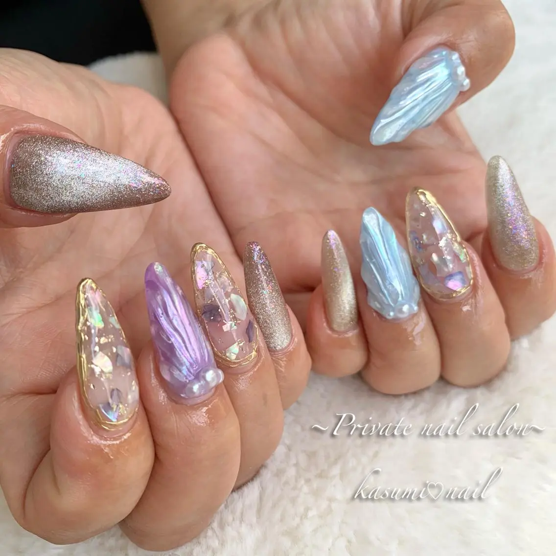 ネイル アートネイル ラメ(グリッター) マグネットネイル ミラーネイル 持ち込み KASUMI♡ Nailのネイルデザイン